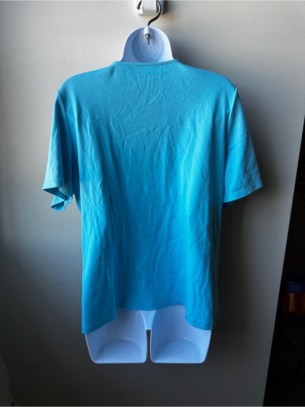 Allison Daley Embellished Turquoise Blue Rhinestone Neck Short Sleeve Top Womens - Picture 6 of 7